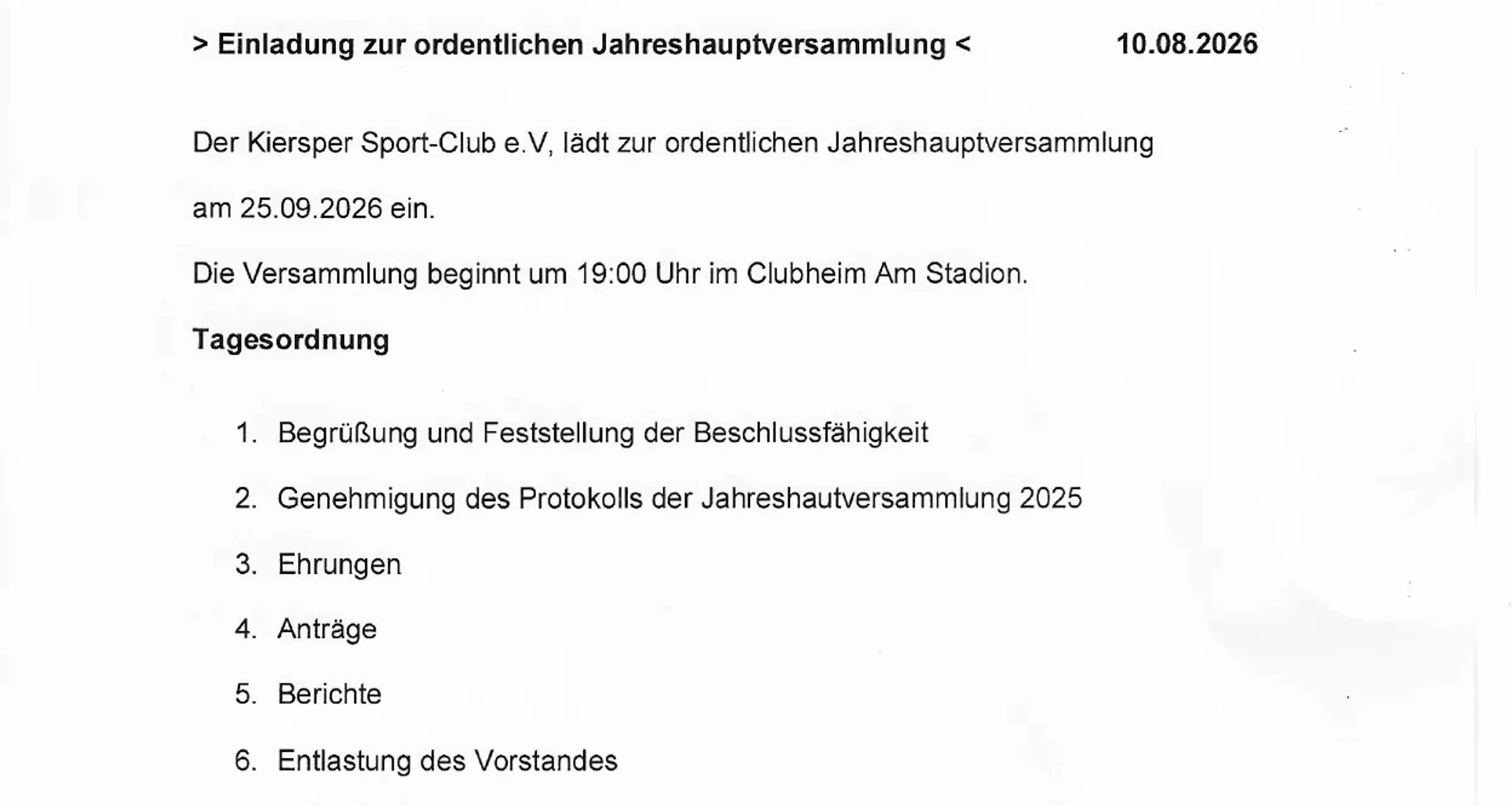 KSC lädt zur Jahreshauptversammlung ein