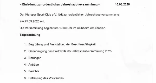 KSC lädt zur Jahreshauptversammlung ein